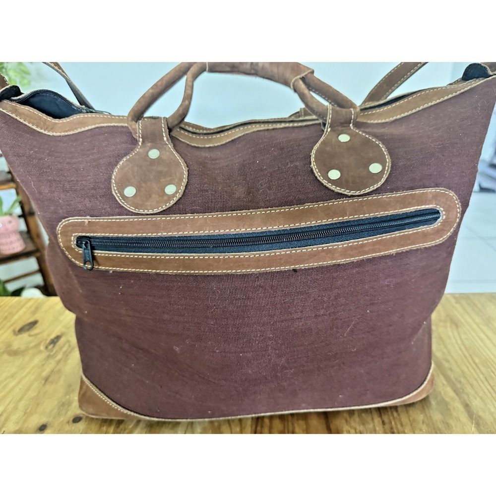 Vintage Guatemalan Artisan Handmade Woven Cotton Huipil & Leather Bag Oversized - Picture 8 of 13